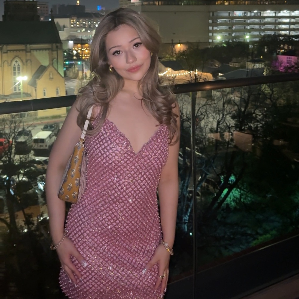 Embellished Sweetheart-Neck Mini Dress in Pink